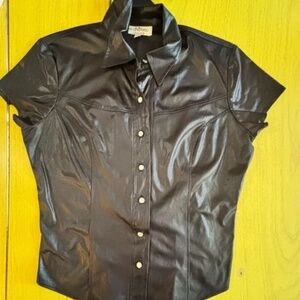 RARE liquid like black button up tshirt Y2ks * accepting offers